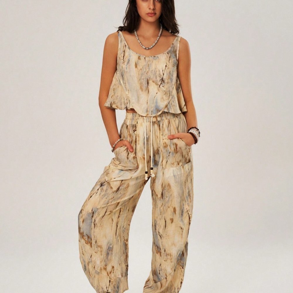 Multicolor Boho Womens TieDye Tank Top & Drawstring Waist Slant Pocket Pants Set - Picture 5 of 5
